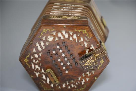 A 19th century Louis Lachenal Presentation cut brass inlaid thuya concertina,